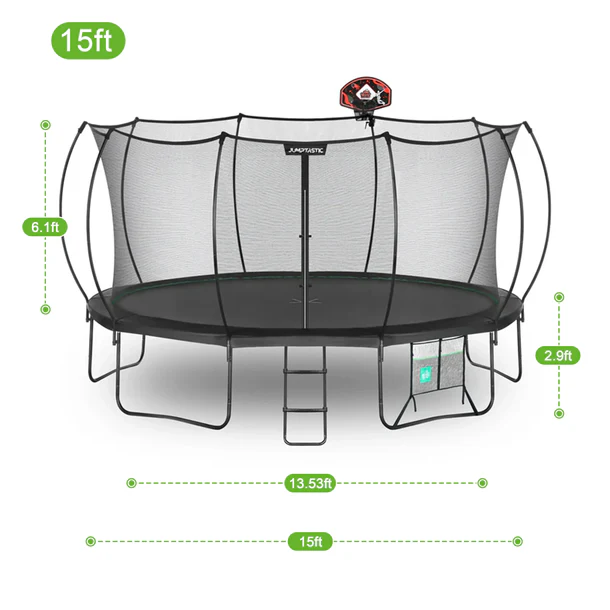 15ft Round Trampoline Exact Size Dimension Chart, Large Outdoor Backyard Trampoline Measurement Specification