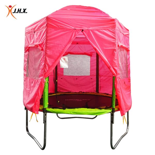 Pink Complete Trampoline Play Tent Set Matched With Green Frame Trampoline, All In One Kids Outdoor Play House Tent Accessory