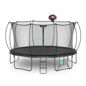 15ft Large Round Outdoor Trampoline With Safety Enclosure Net, Ladder & Basketball Hoop For Family Backyard