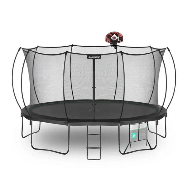 15ft Large Round Outdoor Trampoline With Safety Enclosure Net, Ladder & Basketball Hoop For Family Backyard