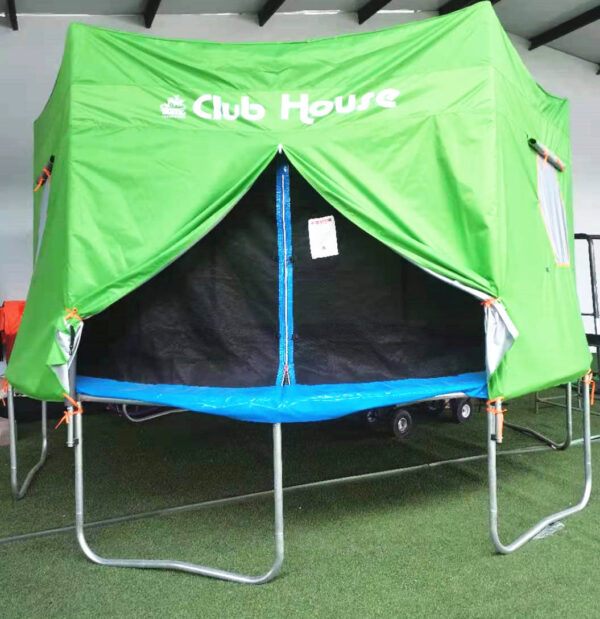 Custom Logo Printed Green Large Trampoline Club House Tent, Waterproof Polyester Trampoline Play House With Zipper Door
