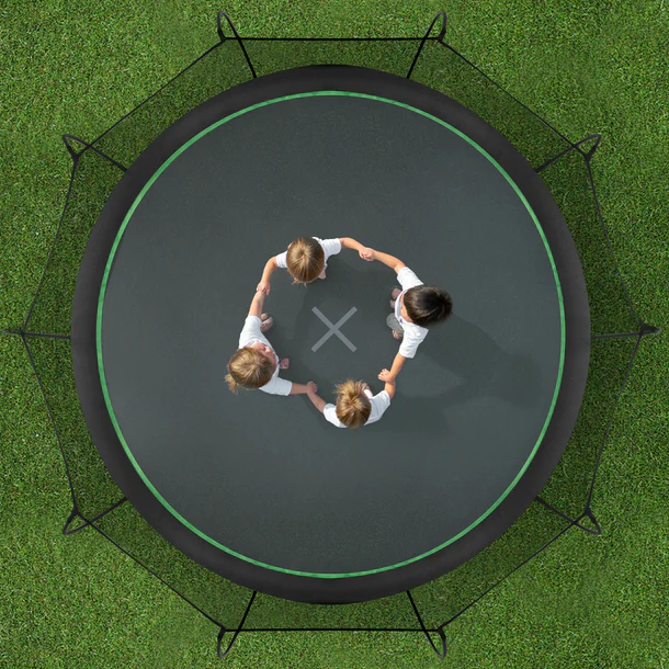 Four Kids Playing On Large 15ft Round Backyard Trampoline, Spacious Family Outdoor Jumping Trampoline For Multiple Children
