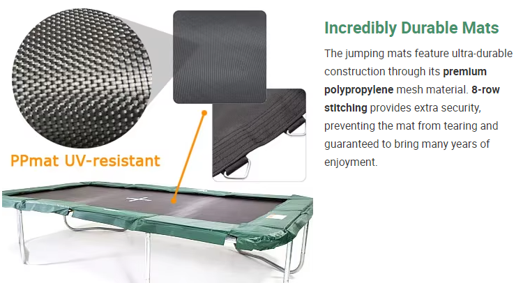 UV Resistant Premium Polypropylene Trampoline Mat, 8-Row Stitching Tear-Proof Rectangular Trampoline Jumping Surface
