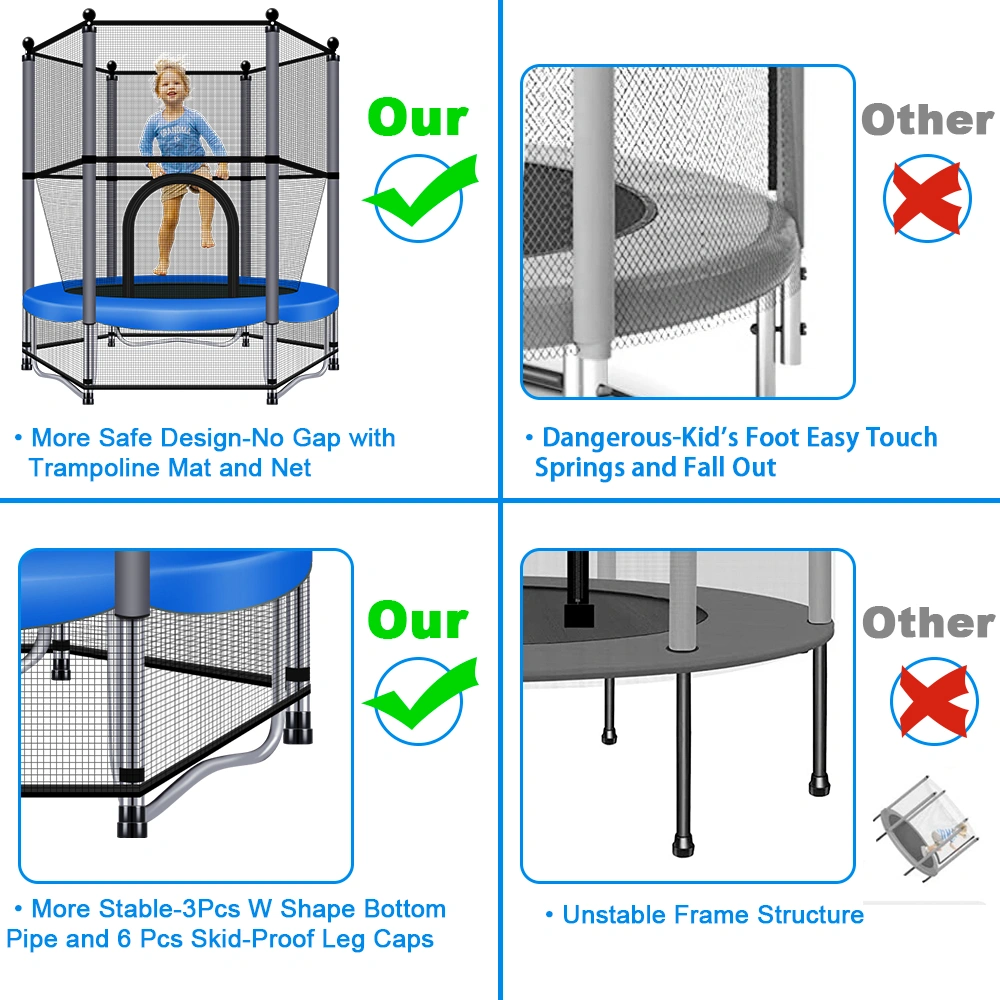 Safe Gap-Free Design Mini Kids Trampoline With W Shape Anti-Slip Base, Stable Frame Toddler Trampoline Compared With Ordinary Trampolines
