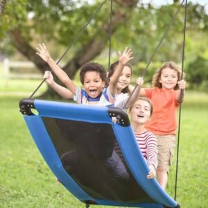 1. Outdoor hanging tree swing large platform with secure rope support, kids multi-person tree swing for backyard play.